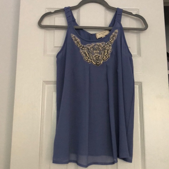 Anthropologie Periwinkle Beaded Tank Top - Picture 2 of 5